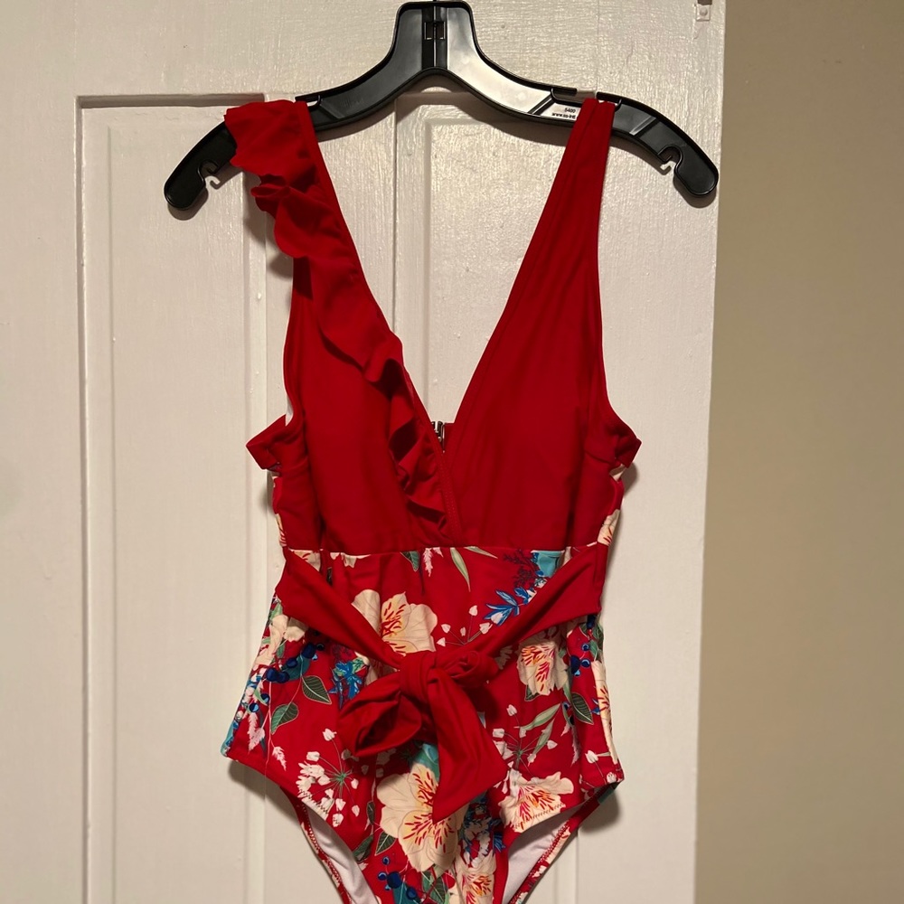 Red floral one piece swimsuit